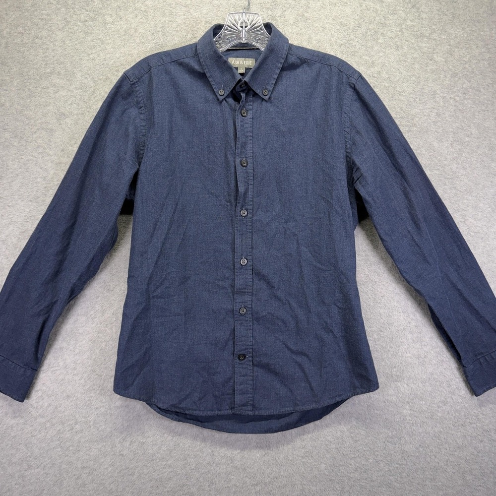 Ash & Erie Shirt Mens Small Blue Solid Long Sleeve Button Down Slim Casual